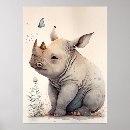 Adorable Baby Rhino Kinderzimmer Poster (Vorne)