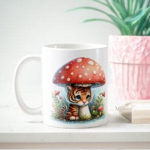 Adorable Baby Tiger Cube unter Pilzschirm Kaffeetasse