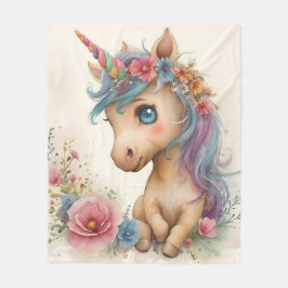 Adorable Baby Unicorn Wasserfarbe Fleecedecke