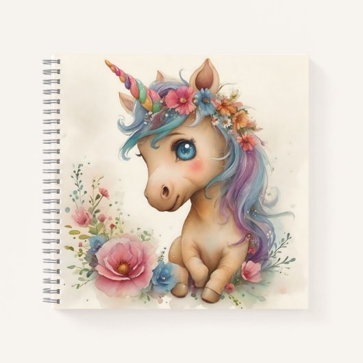 Adorable Baby Unicorn Wasserfarbe Notizblock (Vorderseite)