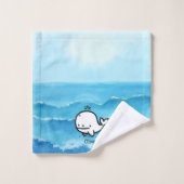 Adorable Baby Whale - Kawaii Sea Creative Line Art Badhandtuch Set (Waschlappen)