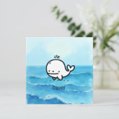 Adorable Baby Whale - Kawaii Sea Creative Line Art Einladung (Stehend Vorderseite)