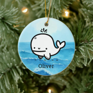 Adorable Baby Whale - Kawaii Sea Creative Line Art Keramik Ornament