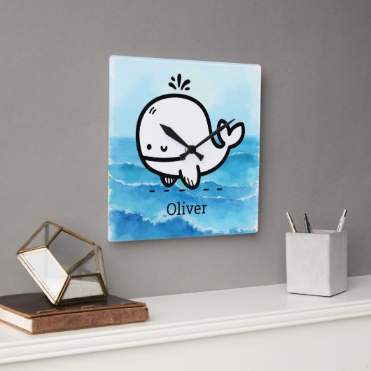 Adorable Baby Whale - Kawaii Sea Creative Line Art Quadratische Wanduhr (Büro)
