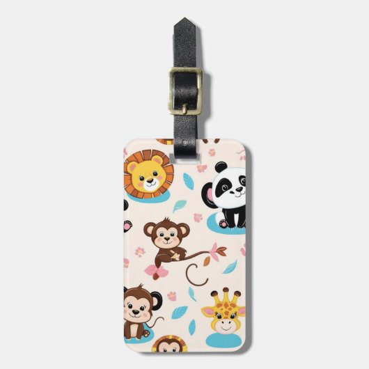 Adorable Baby Zoo Tiere Nahtloses Muster Gepäckanhänger (Vorderseite vertikal)