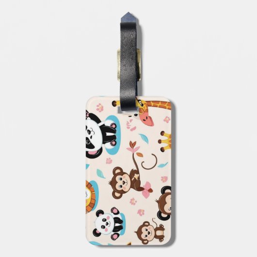 Adorable Baby Zoo Tiere Nahtloses Muster Gepäckanhänger (Rückseite vertikal)
