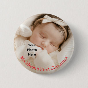 Adorable Baby's First Christmas Foto Button