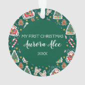 Adorable Baby's First Christmas Ornament Green (Rückseite)