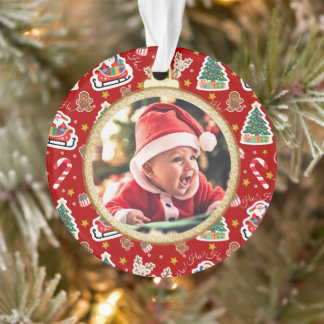 Adorable Baby's First Christmas Ornament Red