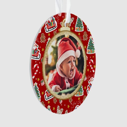 Adorable Baby's First Christmas Ornament Red (Vorderseite)