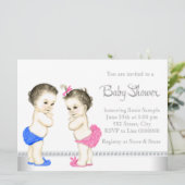 Adorable Babys Pink und Blue Twin Baby Dusche Einladung (Stehend Vorderseite)