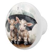 Adorable Babyziegen im Regen Keramikknauf (Rechts)
