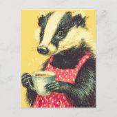 Adorable Badger Red Polka Dot Schürze mit Kaffee Postkarte (Vorderseite)