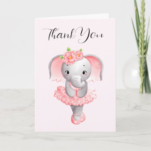 Adorable Ballerina Elephant En Pointe Dankeskarte (Vorderseite)