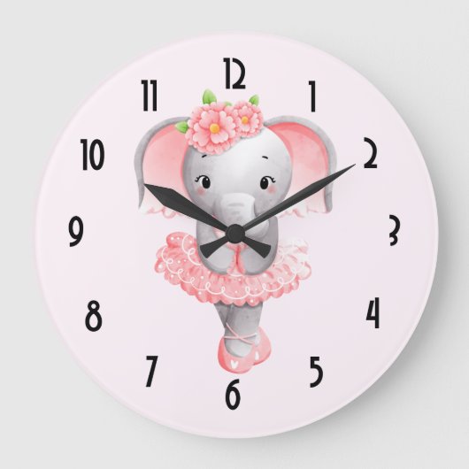 Adorable Ballerina Elephant En Pointe Große Wanduhr (Vorderseite)
