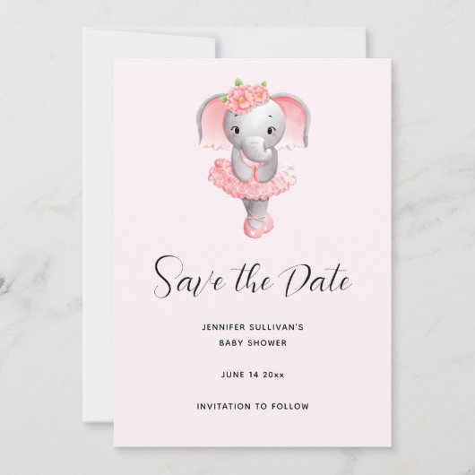 Adorable Ballerina Elephant En Pointe Save The Date (Vorderseite)