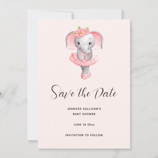 Adorable Ballerina Elephant En Pointe Save The Date (Vorderseite)