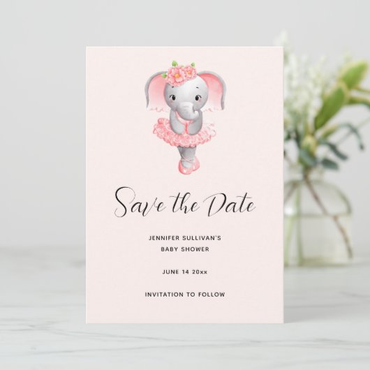Adorable Ballerina Elephant En Pointe Save The Date (Stehend Vorderseite)