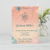 Adorable Balloon Geburtstag mit Baby Elephant Einladung (Stehend Vorderseite)