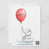 Adorable Balloon Geburtstag mit Baby Elephant Einladung (Rückseite)