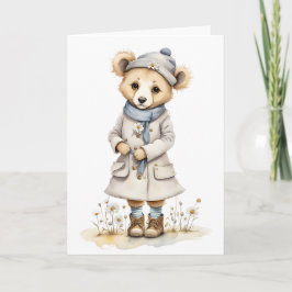 Adorable Bär in Coat Hat Scarf stiftet Daisy Blank Karte