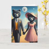 Adorable Bären Couple a Walk in den Händen der Par Karte (Gelbe Blume)