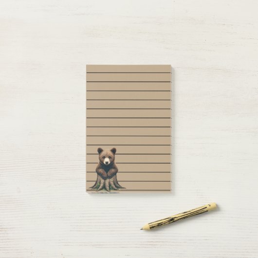 Adorable Bären Cub sitzend auf Baumstumpf Post-it Klebezettel (Auf Schreibtisch)