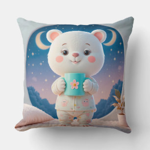 Adorable Bären in Pajamas Holend einer Tasse Kissen