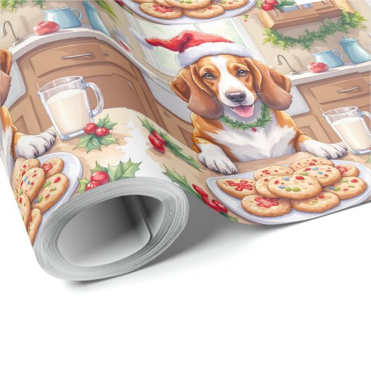 Adorable Basset Hound Sneaking Christmas Cookies Geschenkpapier (Rolleneckpunkt)