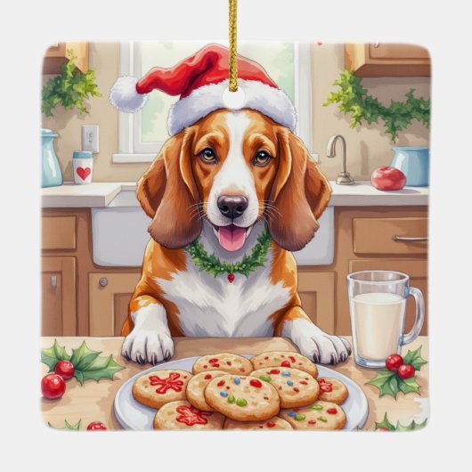 Adorable Basset Hound Sneaking Christmas Cookies Keramikornament (Rückseite)
