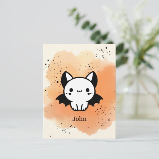 Adorable Bat Buddy - Kawaii Minimalistisches Kinde Postkarte (Stehend Vorderseite)