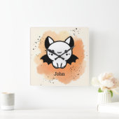 Adorable Bat Buddy - Kawaii Minimalistisches Kinde Quadratische Wanduhr (Zuhause)