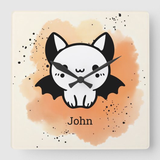 Adorable Bat Buddy - Kawaii Minimalistisches Kinde Quadratische Wanduhr (Vorderseite)
