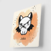 Adorable Bat Buddy - Kawaii Minimalistisches Kinde Quadratische Wanduhr (Winkel)