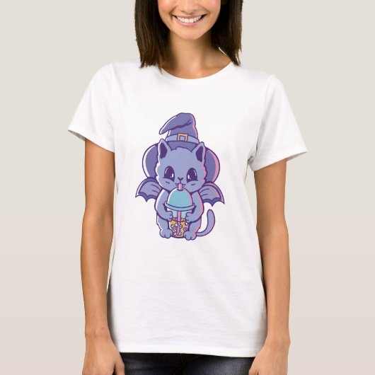 Adorable Bat Hexenkatze T-Shirt (Vorderseite)