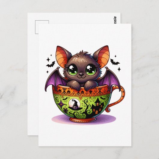 Adorable Bat im Halloween-Teacup Postkarte (Vorne/Hinten)