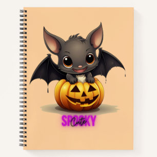 Adorable Bat on Pumpkin Niedlich Halloween Dekor 2 Notizblock