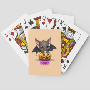 Adorable Bat on Pumpkin Niedlich Halloween Dekor 2 Spielkarten