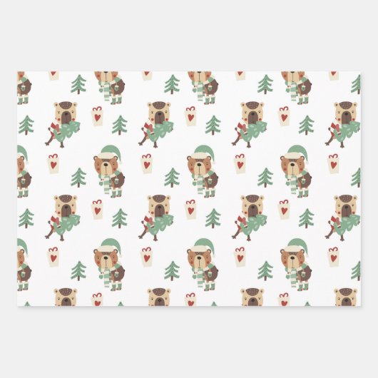 Adorable Bäume | Teddy Bear Christmas Geschenkpapier Set (Vorderseite)