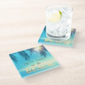 Adorable Beach Palm Blätter Glasuntersetzer (Schrägansicht)