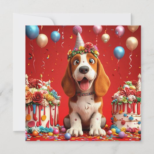 Adorable Beagle Hund feiert Geburtstag Einladung (Vorderseite)