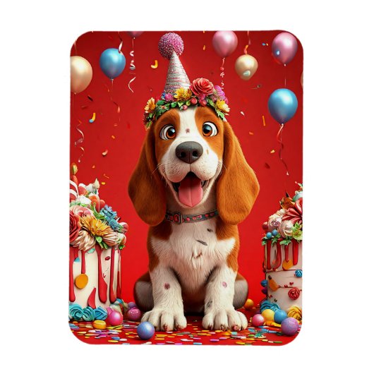 Adorable Beagle Hund feiert Geburtstag Magnet (Vertikal)