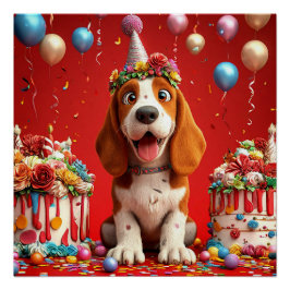 Adorable Beagle Hund feiert Geburtstag Poster