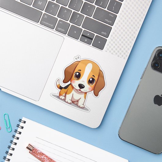 Adorable Beagle Welpe - Pastell Aufkleber (Laptop mit iPhone)