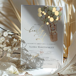 Adorable Bear Balloon Baby Dusche Gold Foil Akzent Folieneinladung