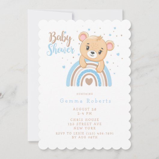 Adorable Bear Boho Rainbow Boy Baby Dusche Einladung (Vorderseite)