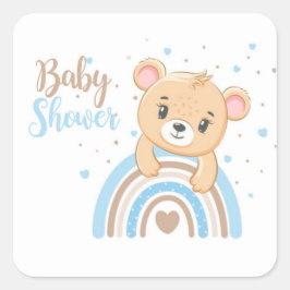 Adorable Bear Boho Rainbow Boy Baby Dusche Quadratischer Aufkleber