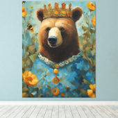 Adorable Bear in a Crown With Flowers and Bees Leinwanddruck (Insitu (Holzboden))