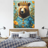 Adorable Bear in a Crown With Flowers and Bees Leinwanddruck (Insitu (Schlafzimmer))