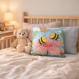 Adorable Bee & Butterfly Drawing Kids Kissen